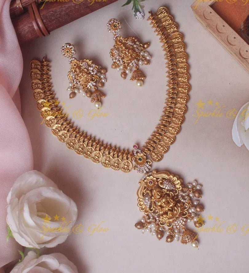 Beautiful premium matte coin Lakshmi necklace - Sparkle and Glow
