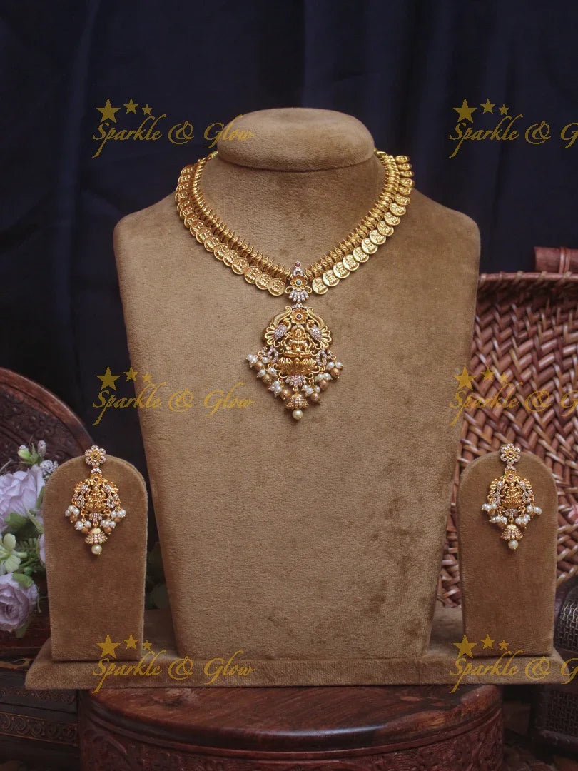 Beautiful premium matte coin Lakshmi necklace - Sparkle and Glow
