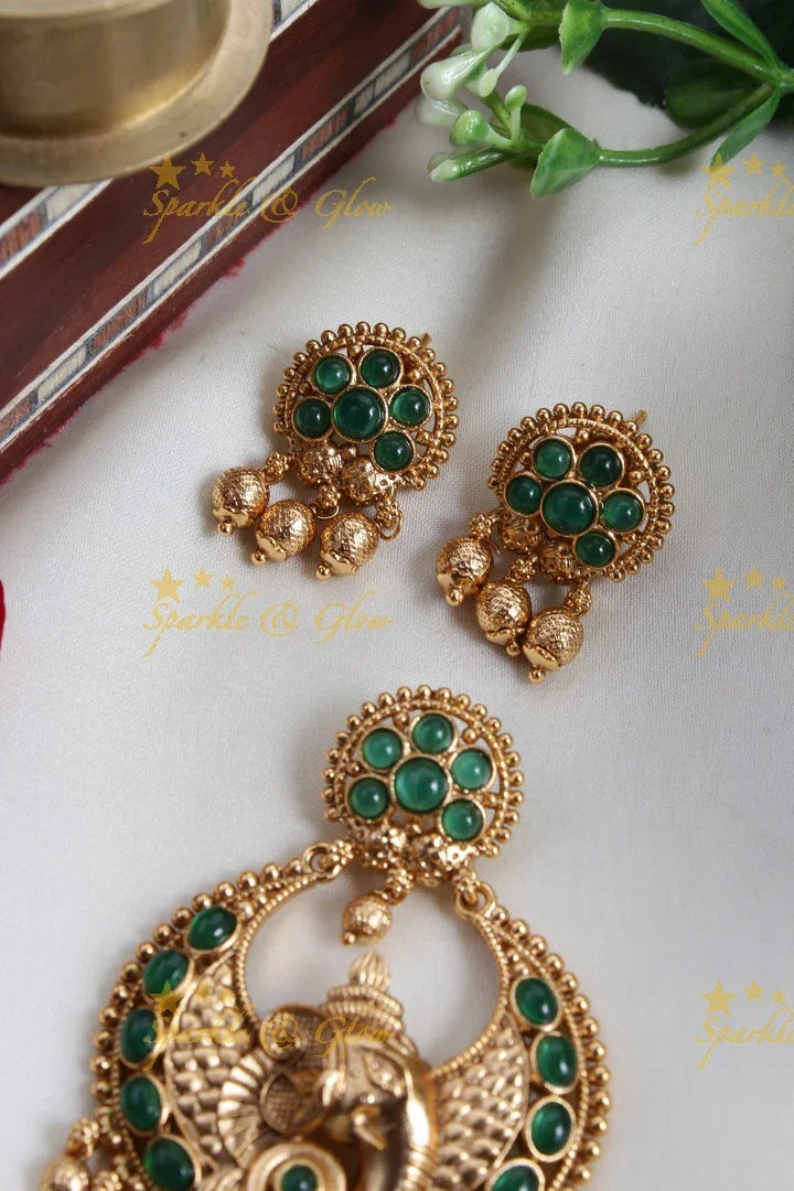 Premium Matt Ganesh carved gold beads pendent set - Sparkle and Glow