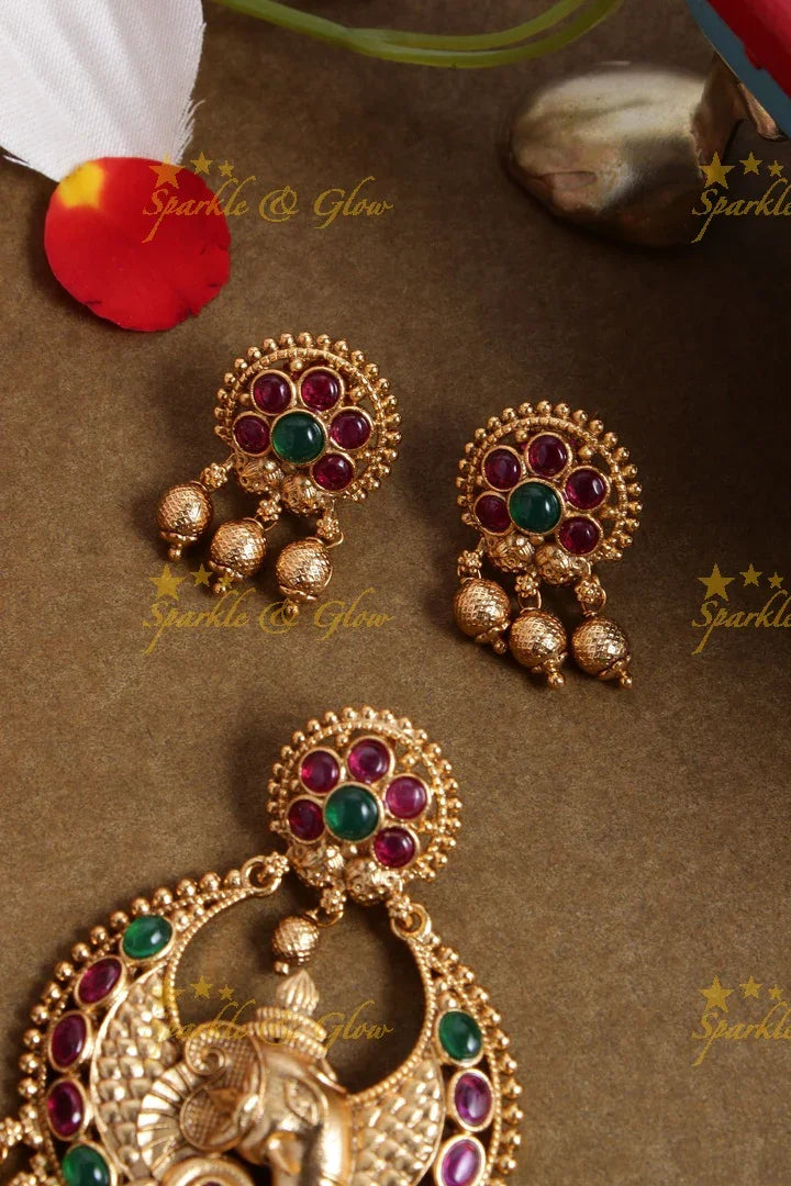 Premium Matt Ganesh carved gold beads pendent set - Sparkle and Glow