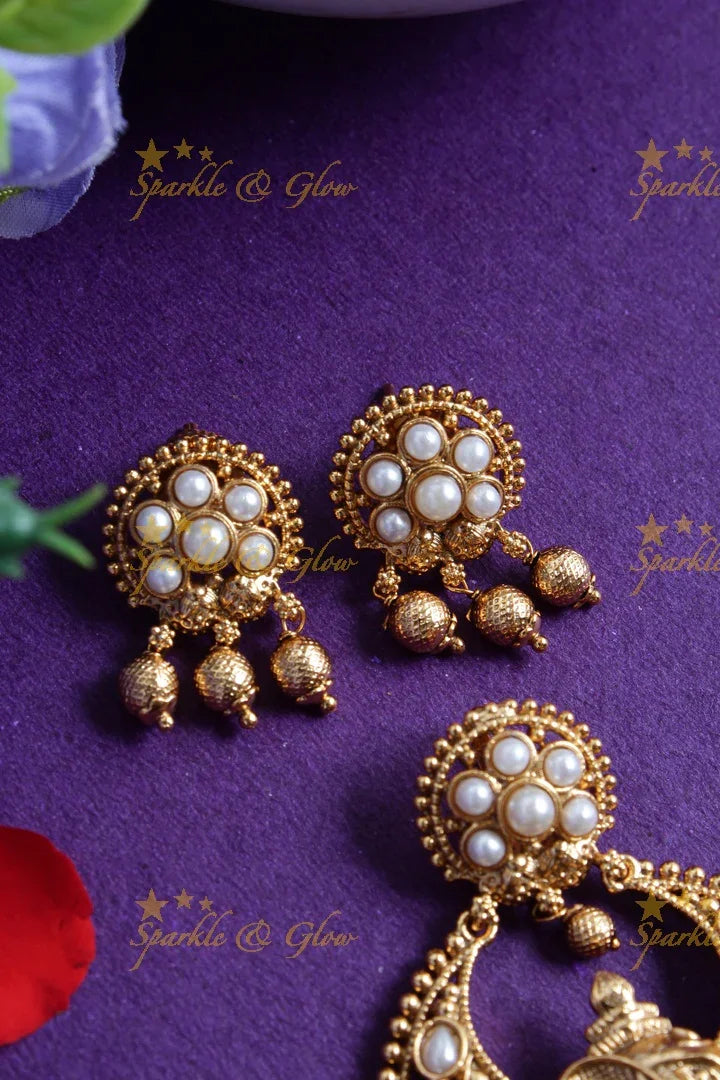 Premium Matt Ganesh carved gold beads pendent set - Sparkle and Glow