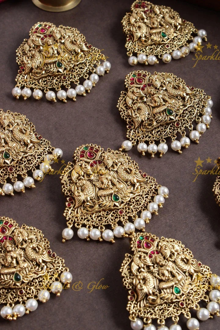 Intricately carved Lakshmi pearl jadabilla - Sparkle and Glow