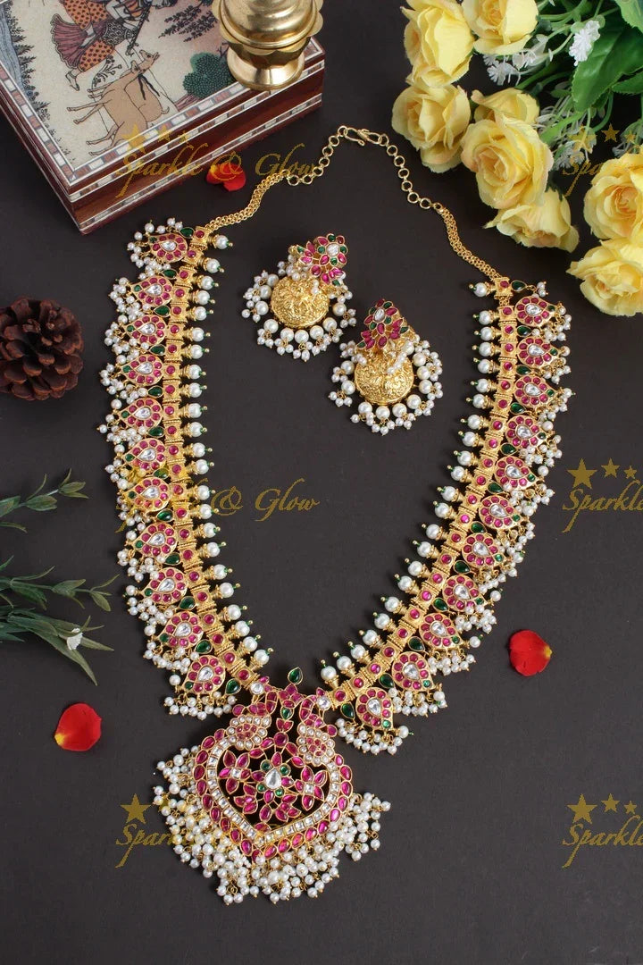 Exclusive gold alike floral mango jadau pearl necklace - Sparkle and Glow