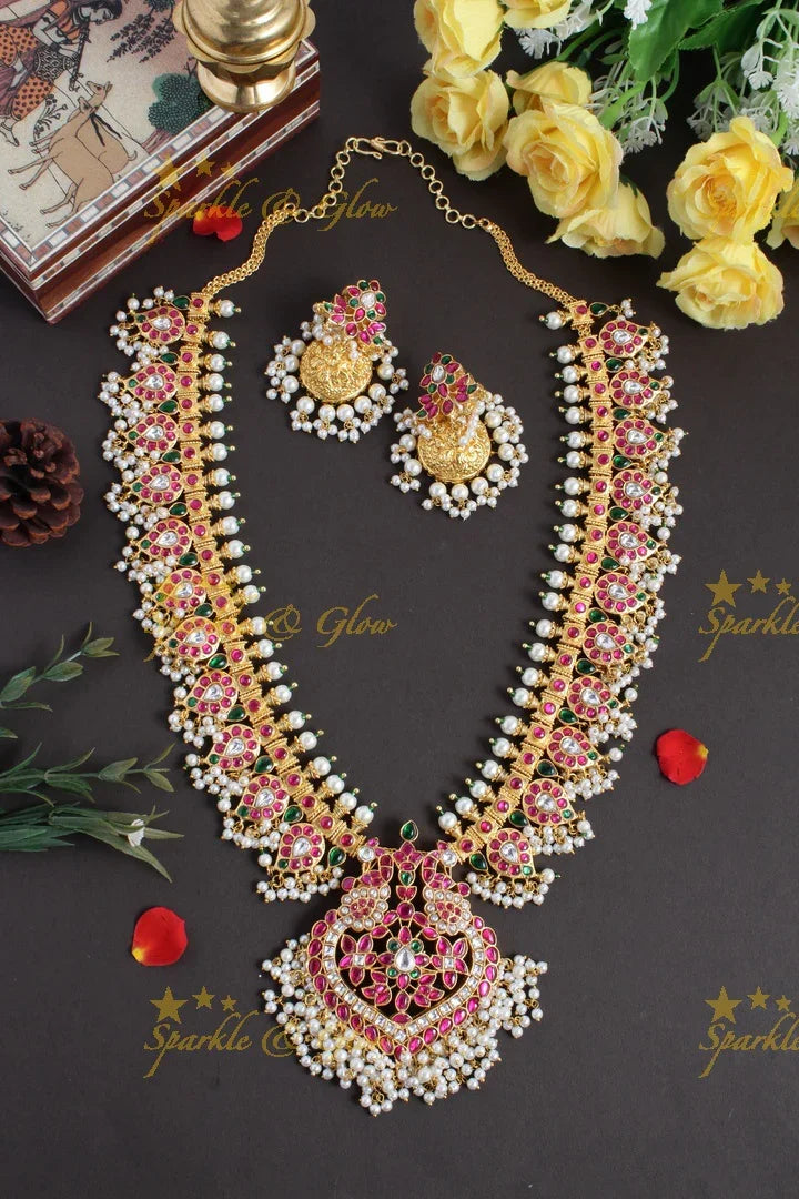 Exclusive gold alike floral mango jadau pearl necklace - Sparkle and Glow
