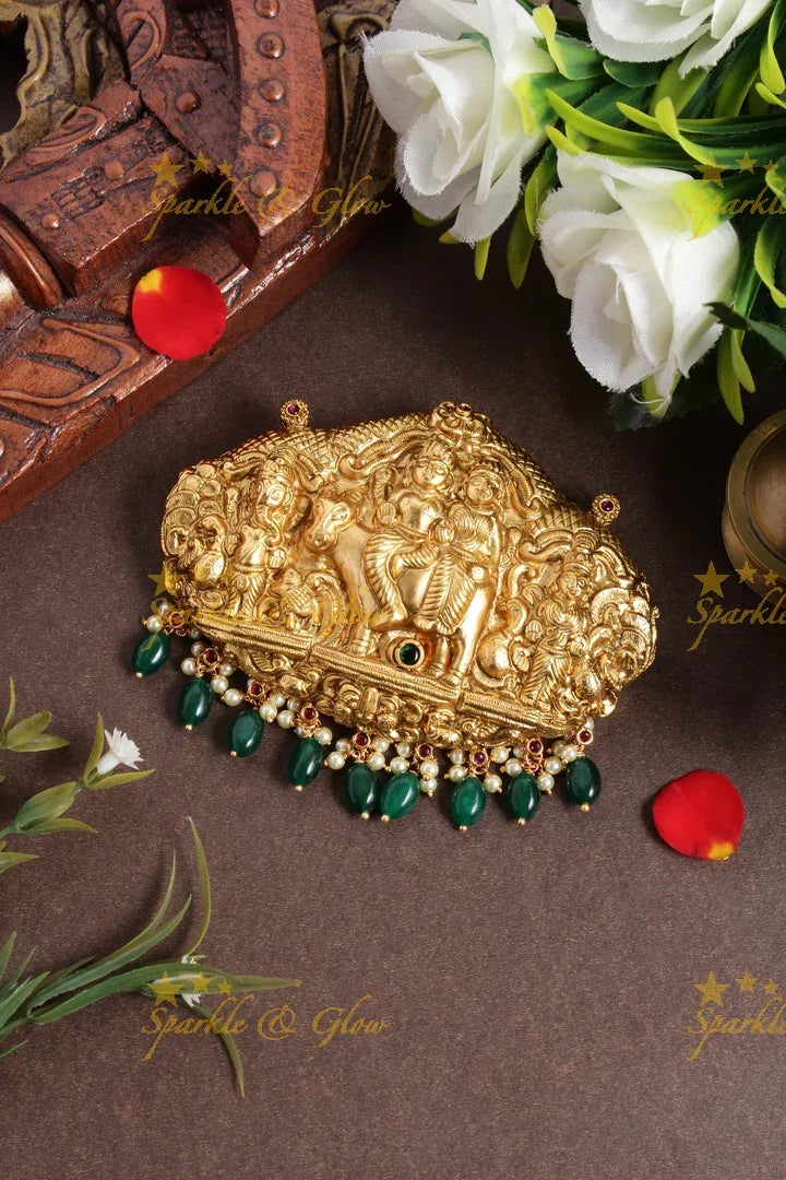 Gold alike Lord Shiva Parvati Ganesh carved Pendent - Sparkle and Glow