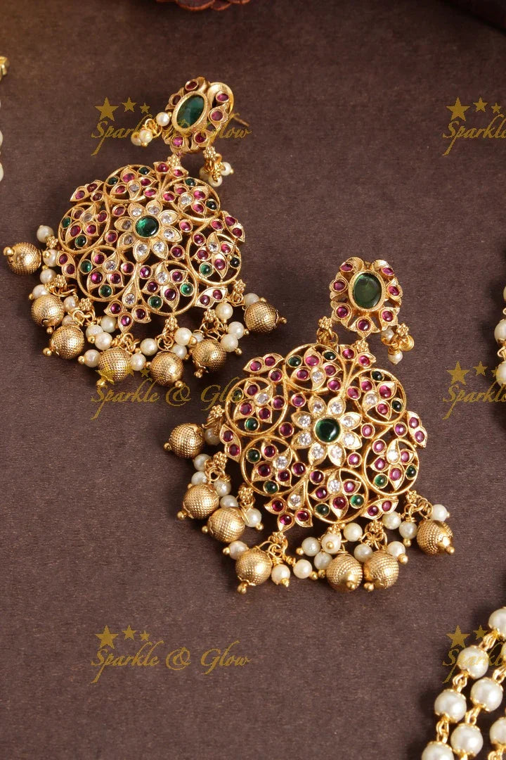 Premium Matt pearl necklace with peacock floral pendent - Sparkle and Glow