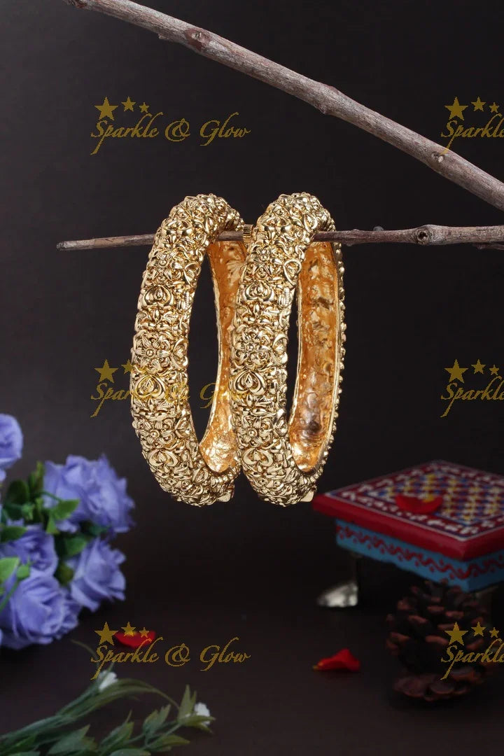 Antique intricate leaf design bangles - pair - Sparkle and Glow