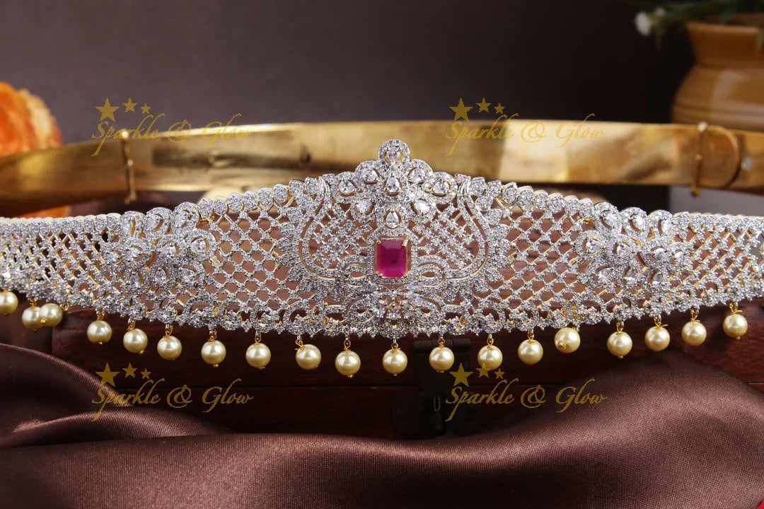 Sparkling floral intricate design pearl AD hipbelt - Pink - Sparkle and Glow