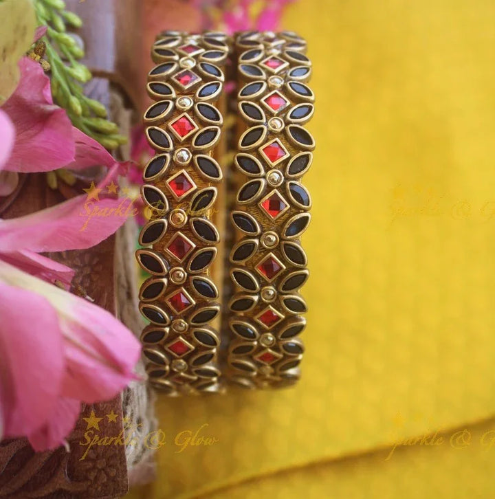 Silk thread flower design bangle a pair - Light Pink Blue - Sparkle and Glow
