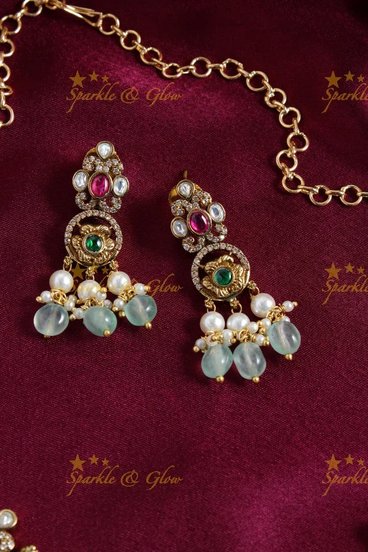 Antique short victorian floral bead necklace - Multi - Sparkle and Glow