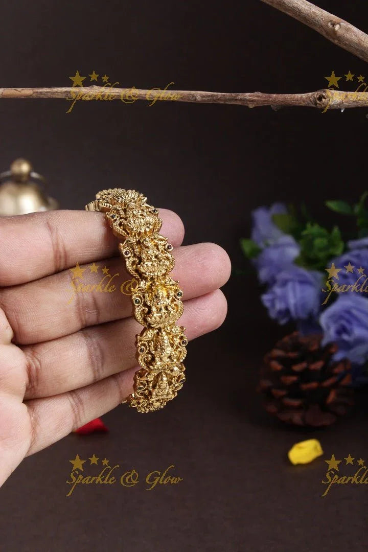 Gold alike Lakshmi carved leaf design bangle - Sparkle and Glow
