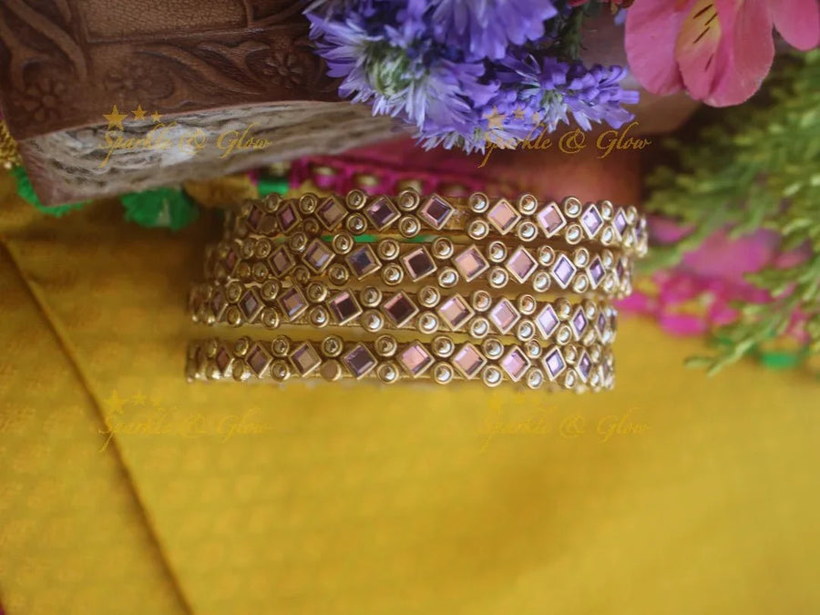 Silk thread beautiful square shpaed bangles set of four - Sparkle and Glow