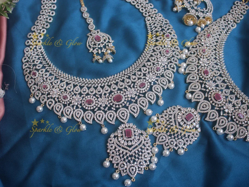 Stunning GJ Polish mango carved floral short long necklace set with maang tikka - Sparkle and Glow