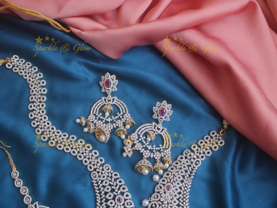 Stunning GJ Polish mango carved floral short long necklace set with maang tikka - Sparkle and Glow