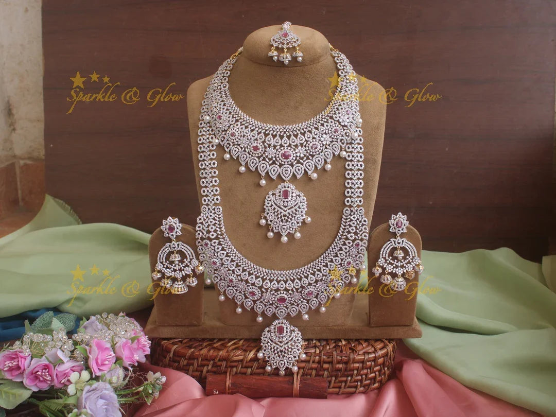 Stunning GJ Polish mango carved floral short long necklace set with maang tikka - Sparkle and Glow