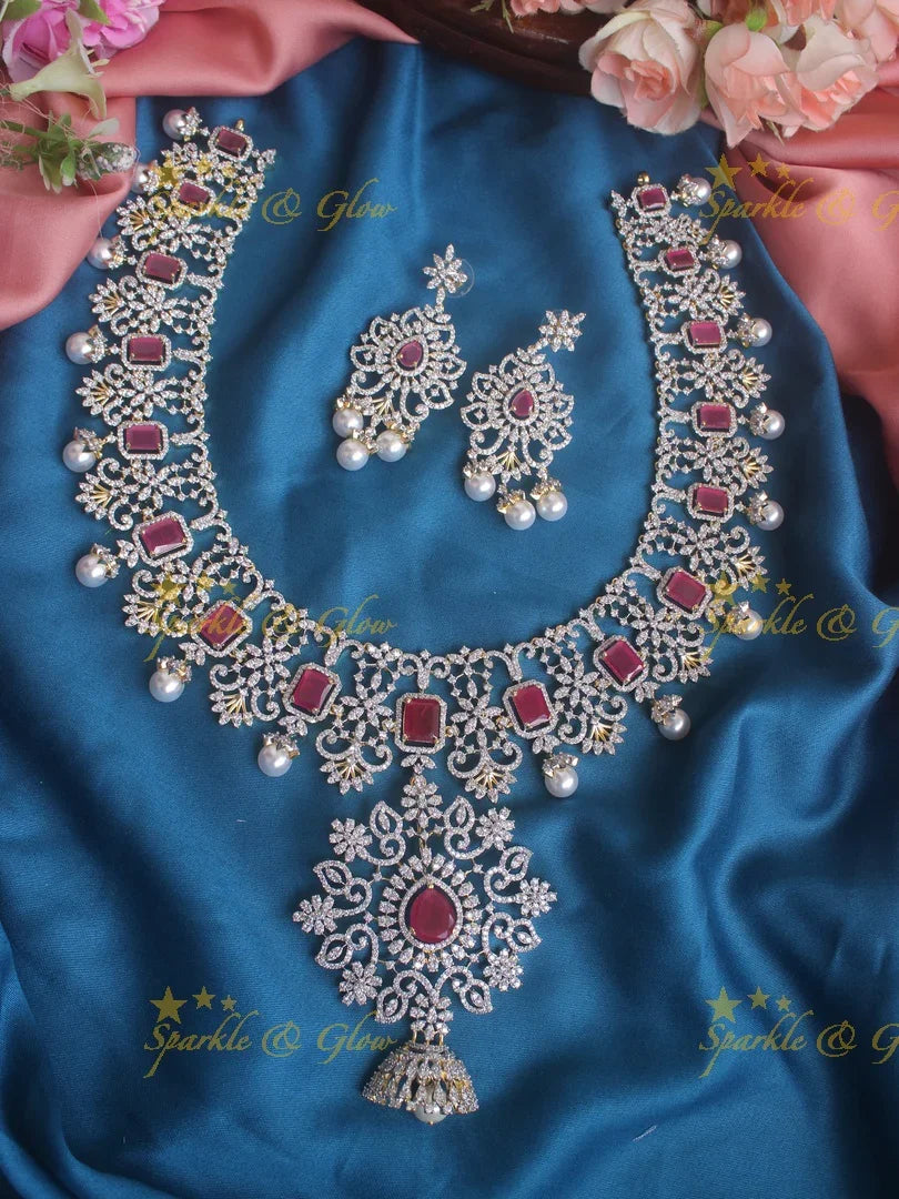 Beautiful Floral Jhumka design GJ polish necklace - Sparkle and Glow