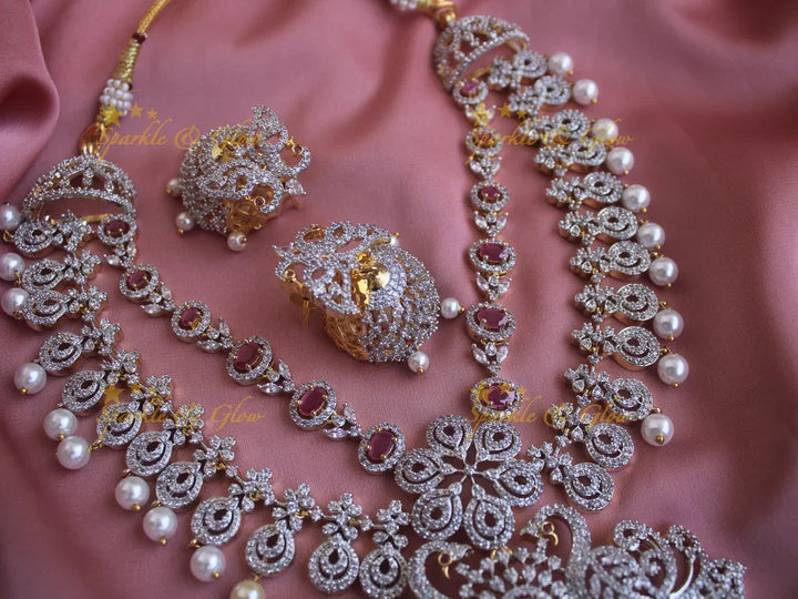 Two layered peacock floral jhumka design GJ polish necklace - Sparkle and Glow