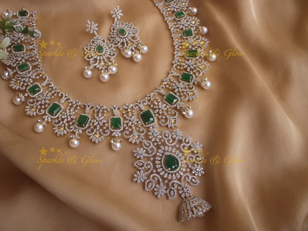 Beautiful floral jhumka pendent GJ polish necklace - Sparkle and Glow