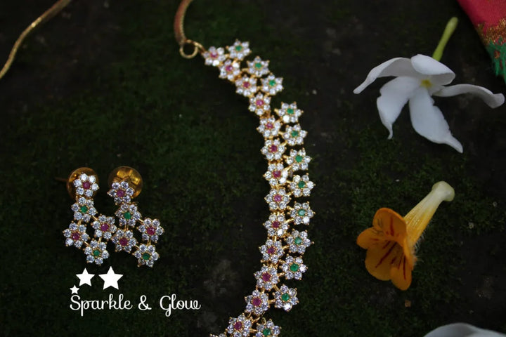Two layer AD stones star gold necklace - white Multi - Sparkle and Glow