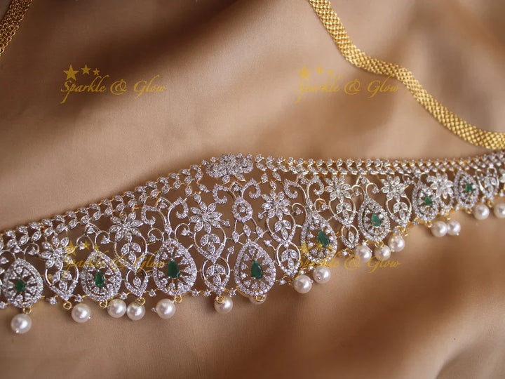 Beautiful GJ polish floral oval design pearl hipchain - Sparkle and Glow