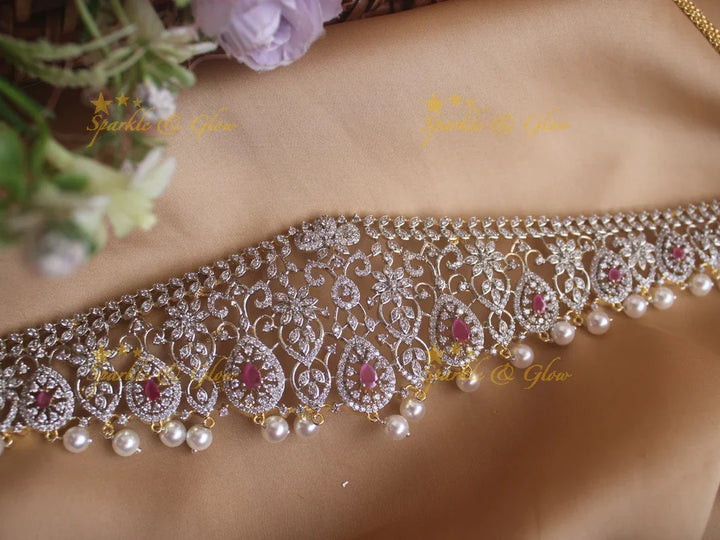 Beautiful GJ polish floral oval design pearl hipchain - Sparkle and Glow