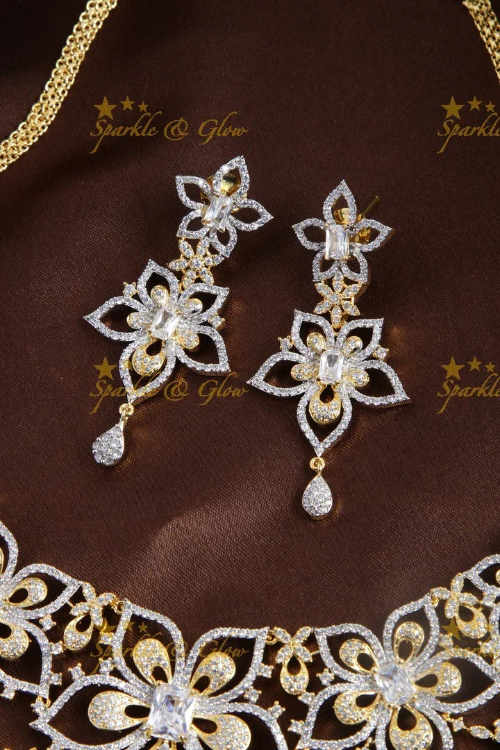 Alluring two tone floral AD necklace set - Sparkle and Glow