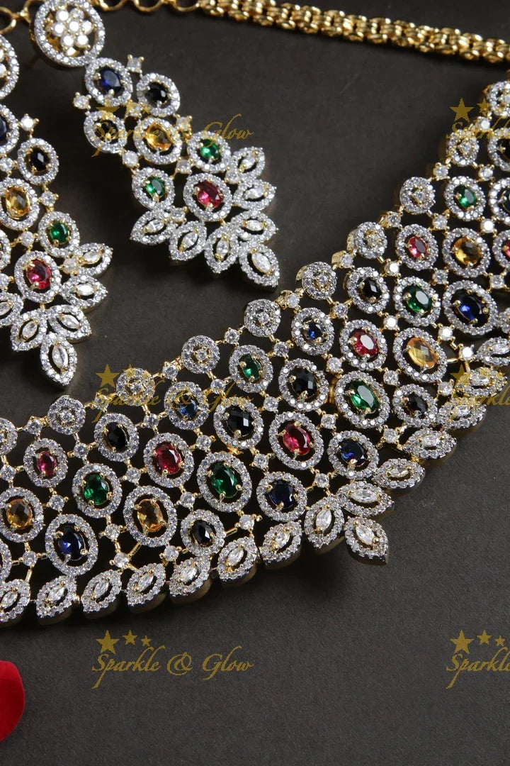 Beautiful two tone navarathna AD choker - Sparkle and Glow