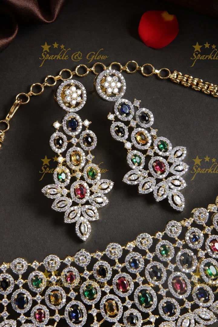 Beautiful two tone navarathna AD choker - Sparkle and Glow