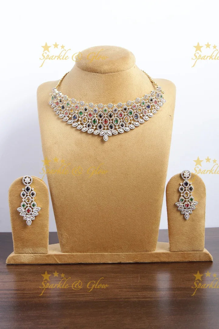 Beautiful two tone navarathna AD choker - Sparkle and Glow