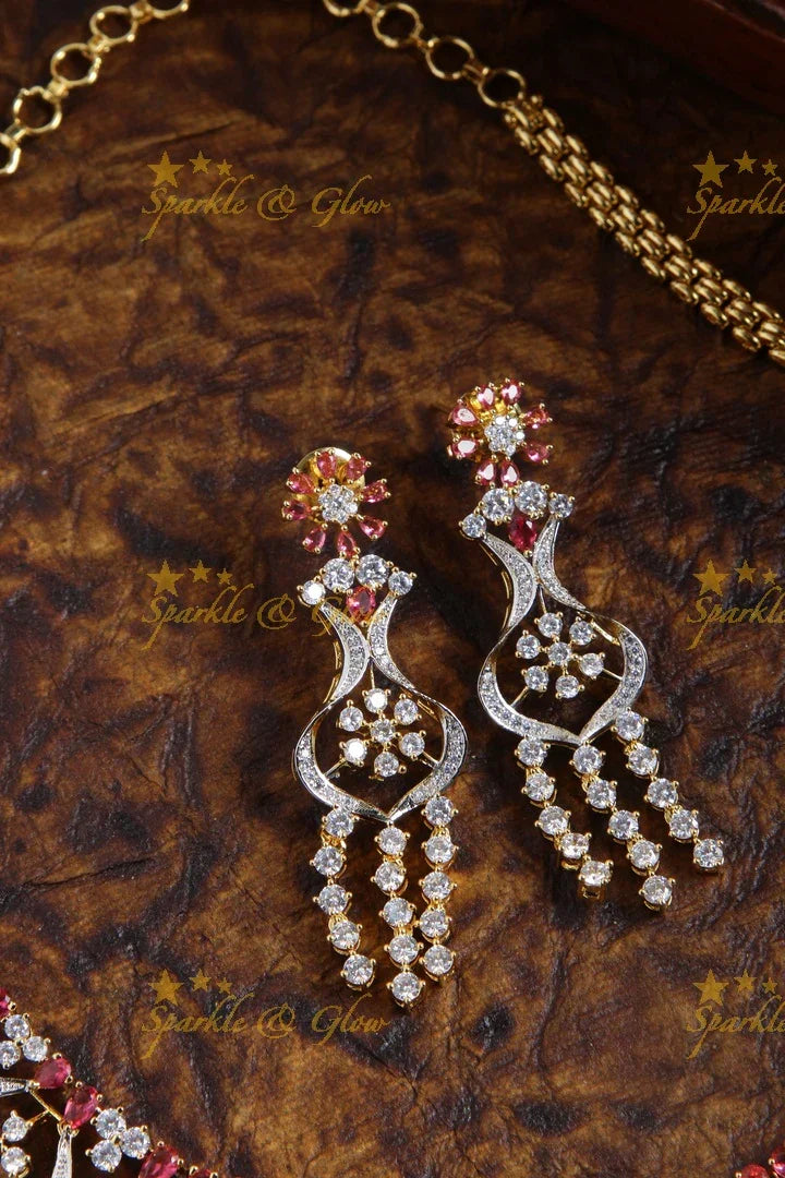 Gorgeous Two tone floral AD necklace with wine pink stones - Sparkle and Glow