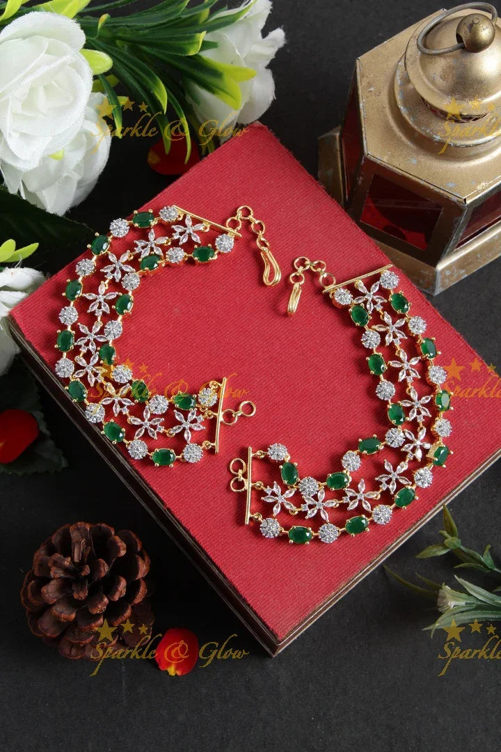 Beautiful AD Bridal floral design Earchain - Sparkle and Glow