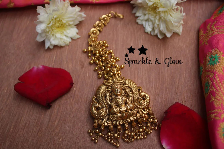 Lakshmi gold alike maangthika with gold drops - Sparkle and Glow