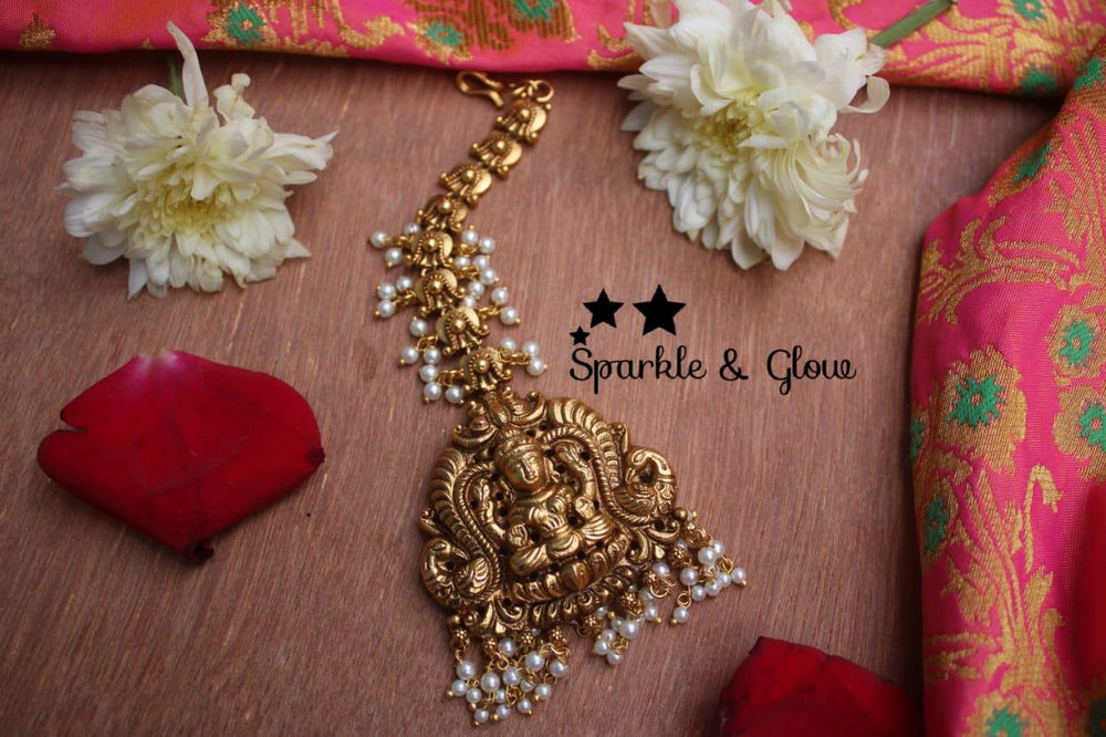Lakshmi gold alike maangthika with gold drops - Sparkle and Glow