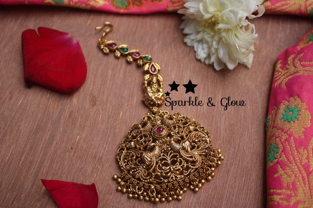 Gold alike polished chandbali style peacock maangthik - Sparkle and Glow