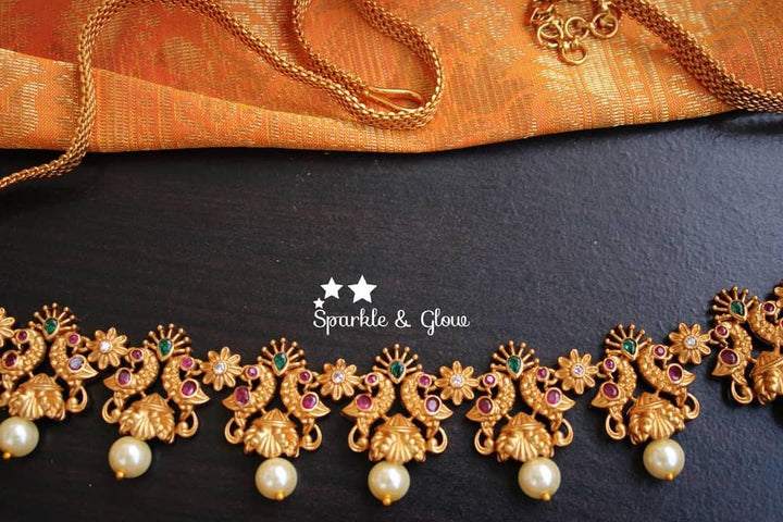 Premium quality matte peacock hip chain with stones - Sparkle and Glow
