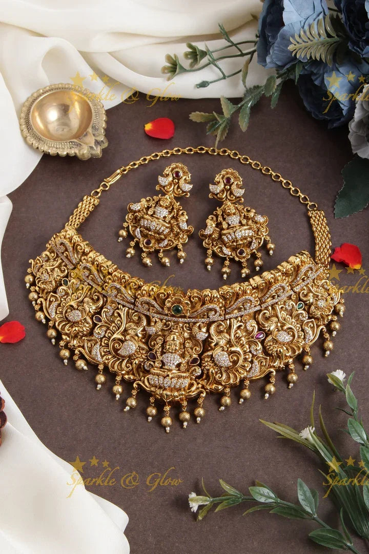 Beautiful gold alike ad stones Lakshmi choker - Sparkle and Glow