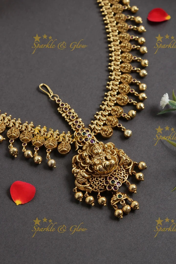 Gold alike three sided Lakshmi bridal maangtikka - Sparkle and Glow