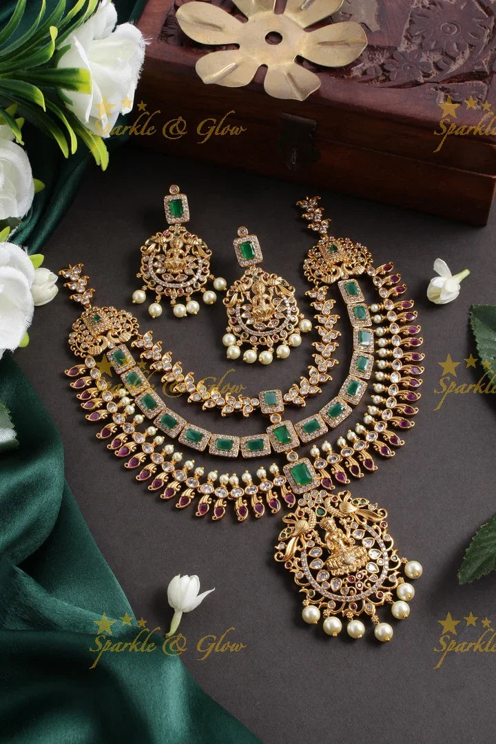 Exquisite layered Premium matte Lakshmi necklace - Sparkle and Glow
