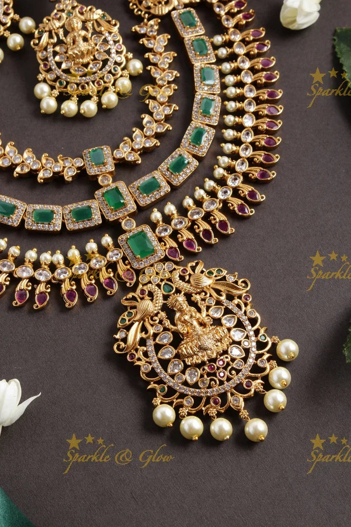 Exquisite layered Premium matte Lakshmi necklace - Sparkle and Glow
