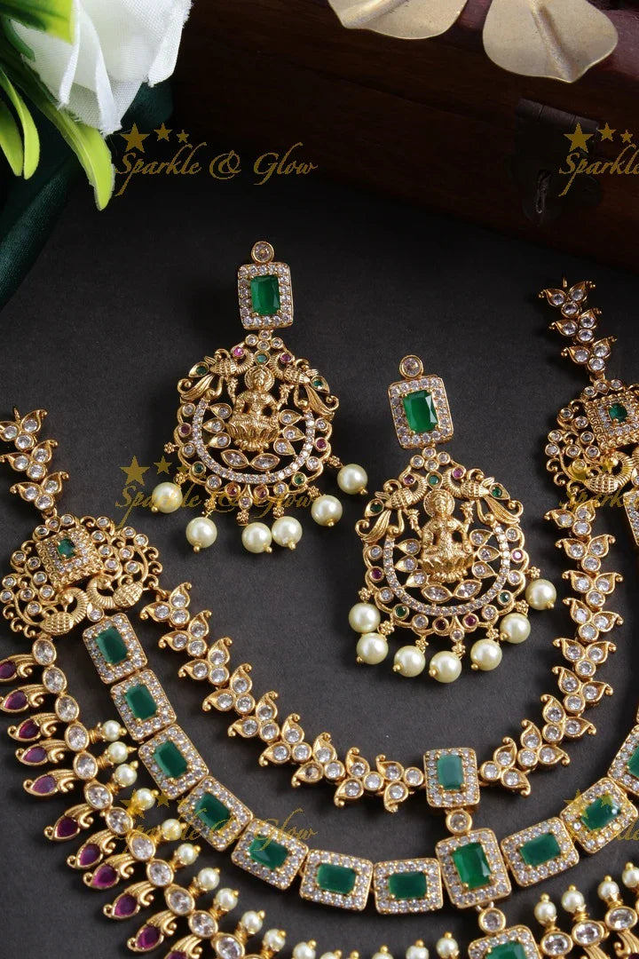 Exquisite layered Premium matte Lakshmi necklace - Sparkle and Glow