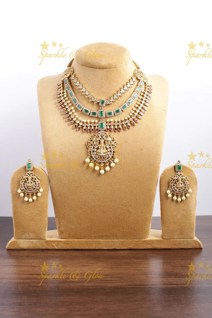 Exquisite layered Premium matte Lakshmi necklace - Sparkle and Glow