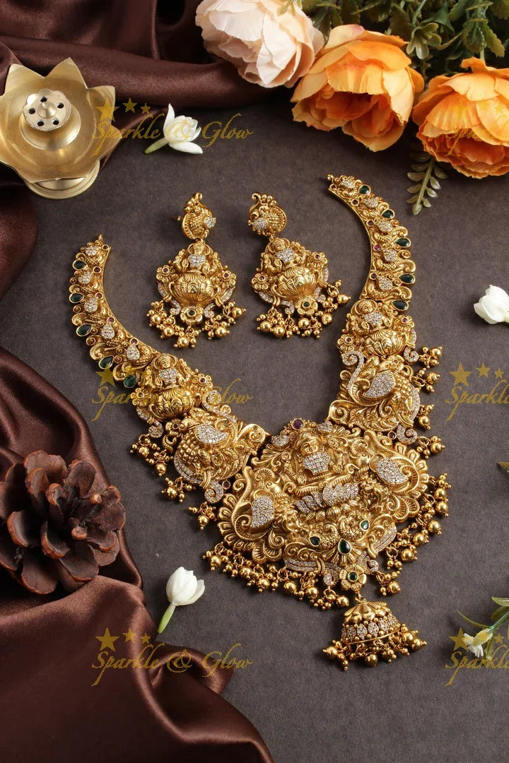 Statement gold alike Lakshmi bridal necklace - Sparkle and Glow