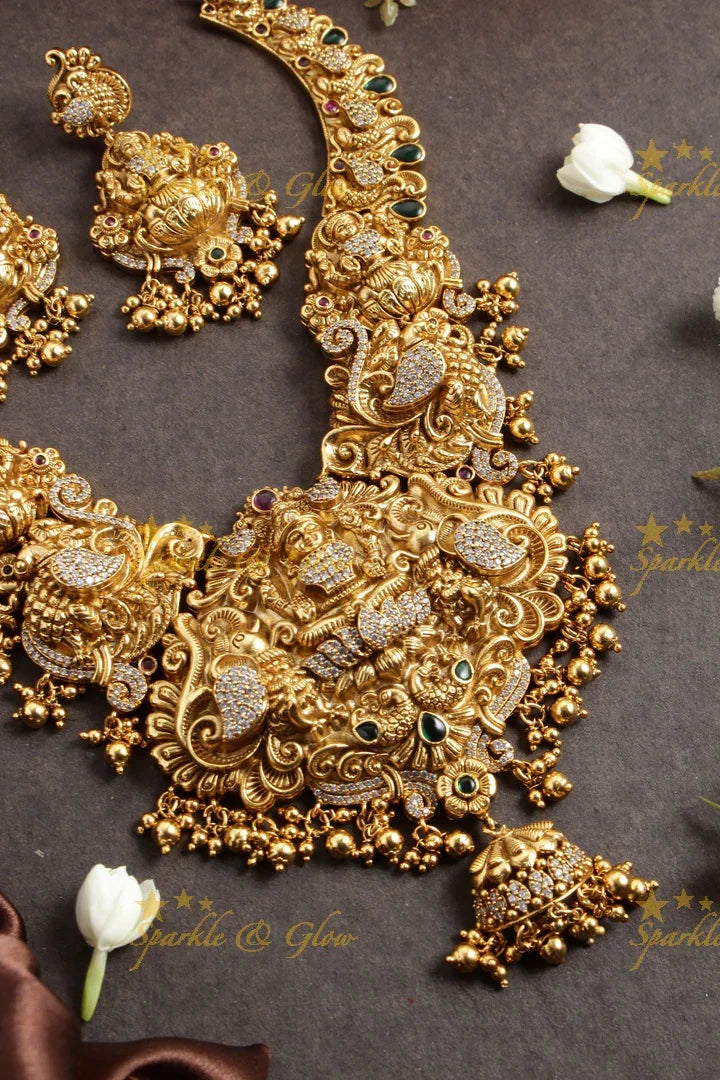Statement gold alike Lakshmi bridal necklace - Sparkle and Glow