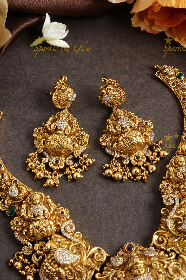 Statement gold alike Lakshmi bridal necklace - Sparkle and Glow
