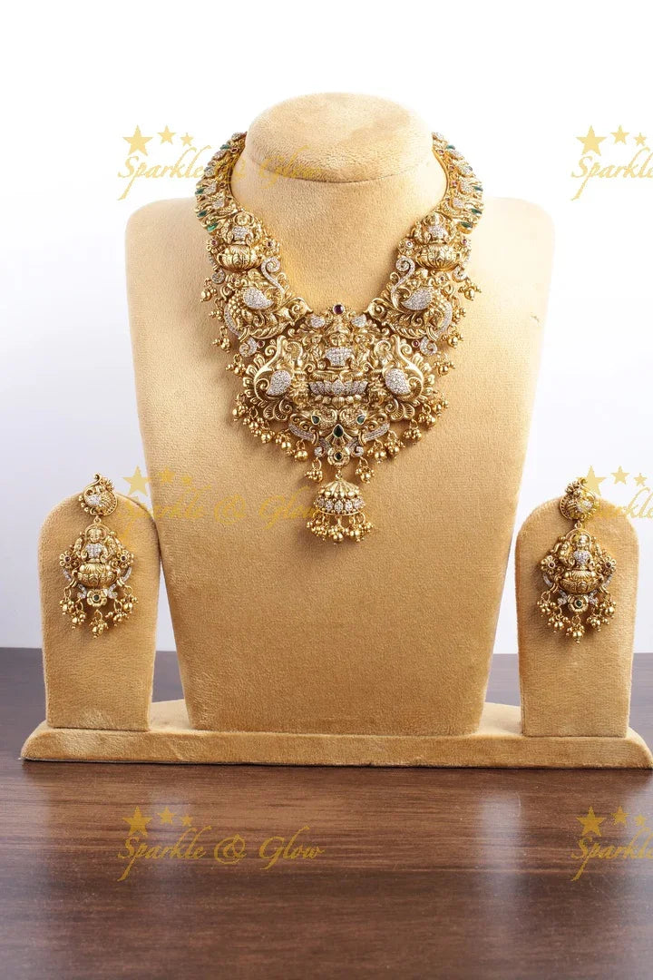 Statement gold alike Lakshmi bridal necklace - Sparkle and Glow