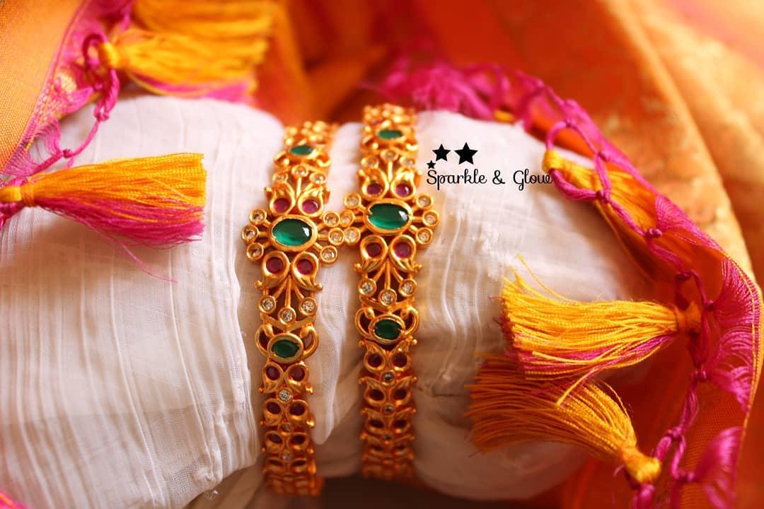 Premium quality mate stone bangles a pair - Sparkle and Glow