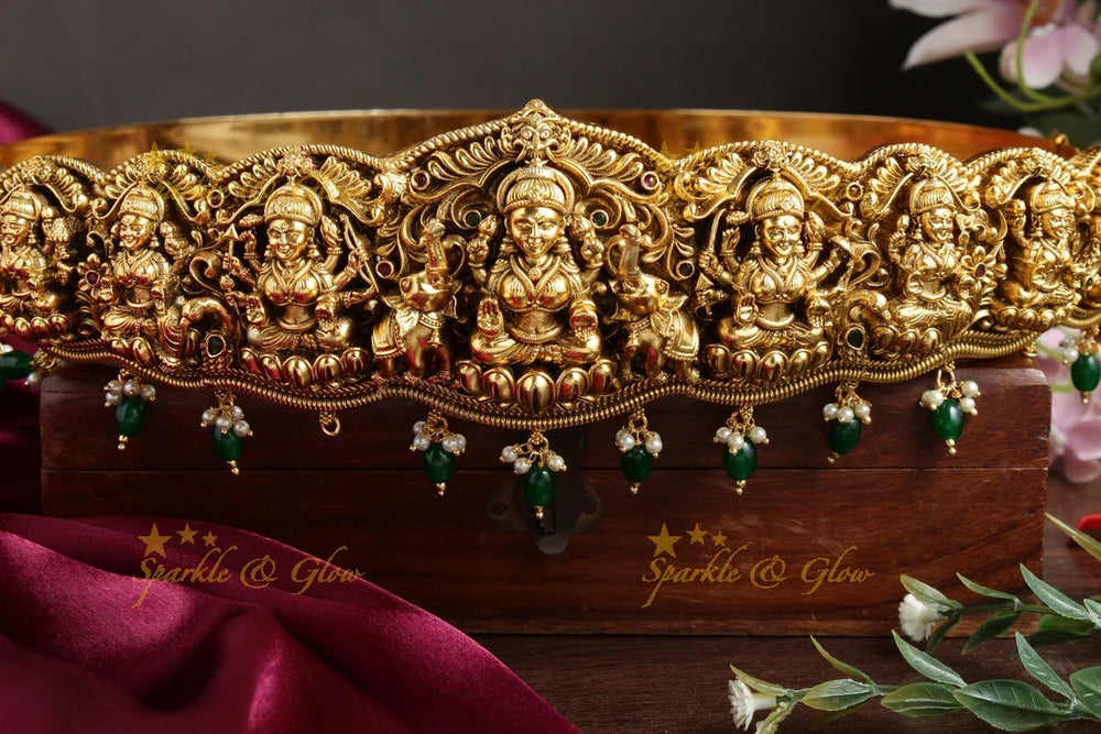 Beautiful Lakshmi Gold alike green beads Hipbelt - Sparkle and Glow