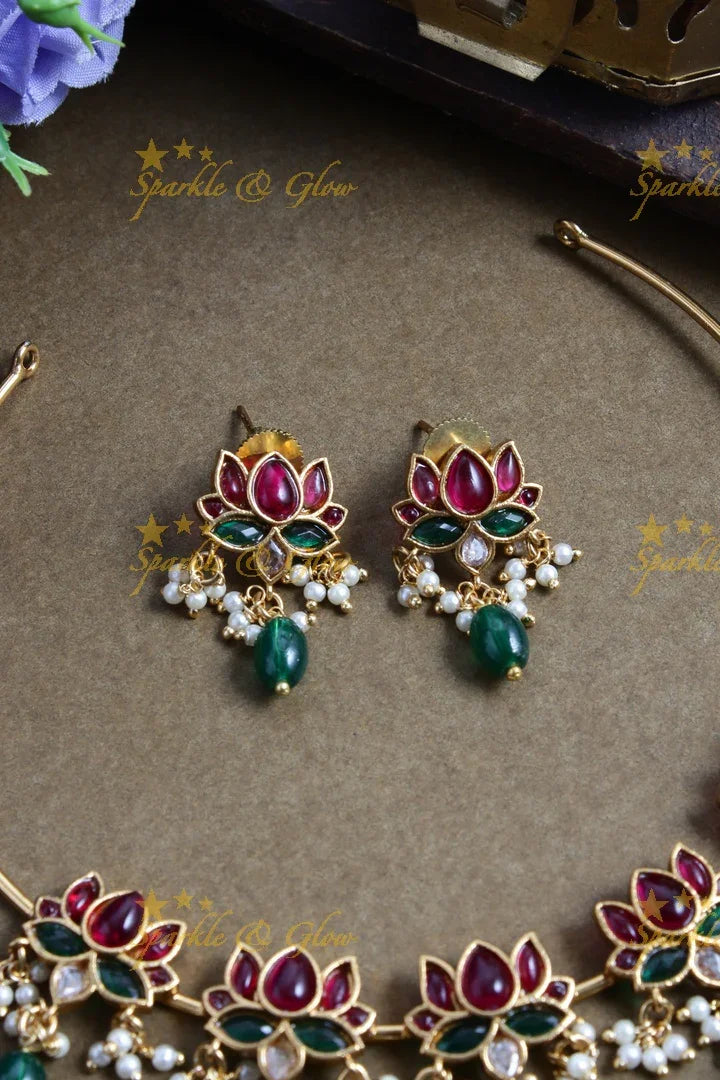 Lotus hasli choker with green beads - Sparkle and Glow