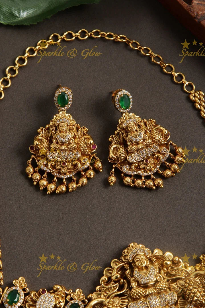 Beautiful gold alike ad stones Lakshmi choker with gold beads - Sparkle and Glow