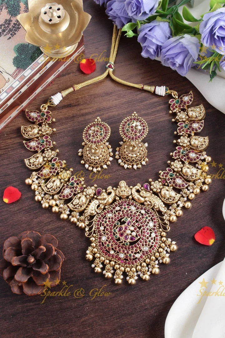 Stunning Mango peacock necklace with kemp stone - Sparkle and Glow